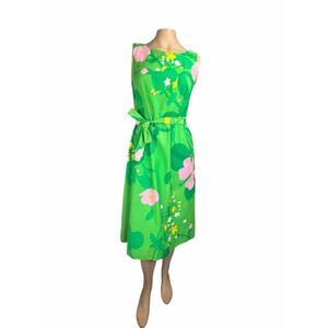 Vintage Malia Honolulu Barkcloth Cotton Fit and Flare Floral Sundress